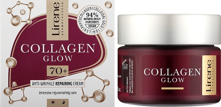 Przeciwzmarszczkowy regenerujący krem do twarzy 70+ - Lirene Collagen Glow Anti-Wrinkle Repairing Cream — Zdjęcie N3