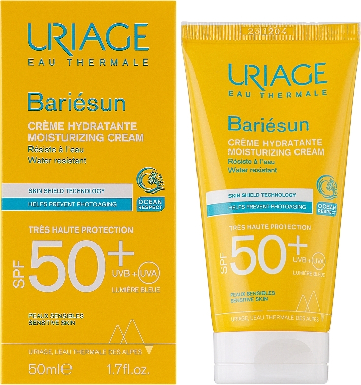 Nawilżający krem do ciała z ochroną przeciwsłoneczną SPF50+ - Uriage Bariesun Moisturuzing Cream  — Zdjęcie N2