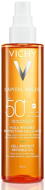 Wodoodporny olejek przeciwsłoneczny do twarzy, ciała i włosów SPF 50+ - Vichy Capital Soleil Invisible Oil SPF 50+ — Zdjęcie N1