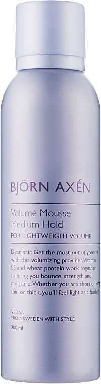 Średnio trwała pianka do włosów - BjOrn AxEn Volume Mousse Medium Hold — Zdjęcie N1