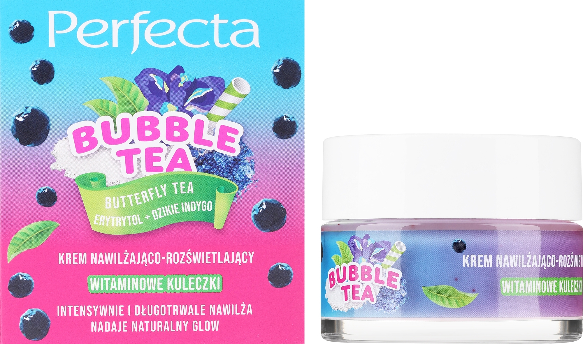 Nawilżający i rozjaśniający krem do twarzy - Perfecta Bubble Tea Butterfly Tea — Zdjęcie 50 ml