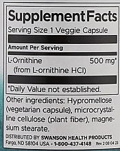 L-Ornityna aminokwas, 500 mg - Swanson L-Ornithine Amino Acid 500mg — Zdjęcie N3