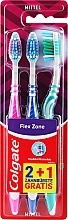 Kup Zestaw szczoteczek do zębów średnio twardych, 3 sztuki, niebieski+różowy+turkusowy - Colgate Flex Zone