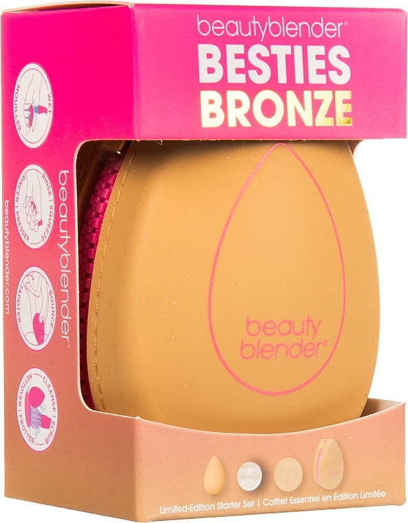 Zestaw - Beautyblender Besties Bronze Starter Set (sponge/1pcs + soap/16g + cleans/mat/1pcs + bag) — Zdjęcie N2