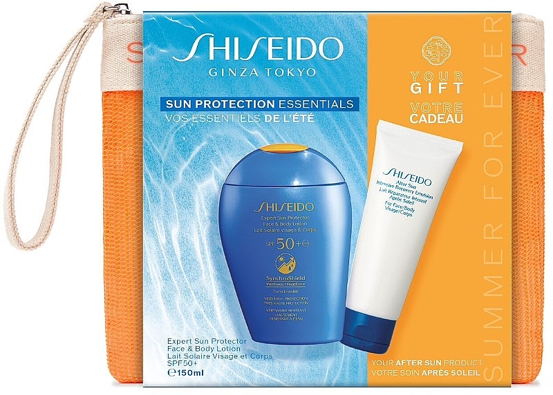 Zestaw - Shiseido Sun Protection Essentials (lot/150ml + emuls/75ml + pouch) — Zdjęcie N2