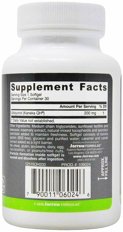 Koenzym ubichinol, 200 mg - Jarrow Formulas Ubiquinol QH-Absorb 200 mg — Zdjęcie N2