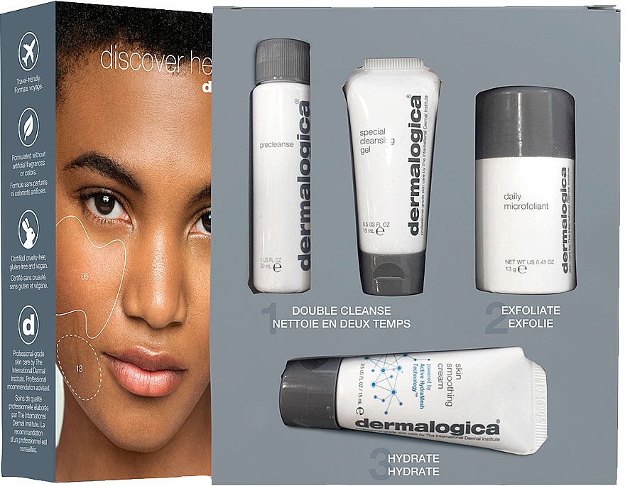 Zestaw - Dermalogica Discover Healthy Skin (oil/30ml + gel/15ml + microfoliant/13g + cr/15ml) — Zdjęcie N1