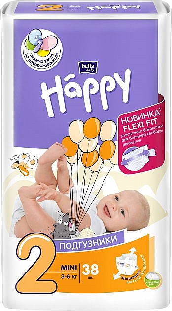 Pieluchy dla niemowląt 3-6 kg, rozmiar 2, 38 szt. - Bella Baby Happy — Zdjęcie N1