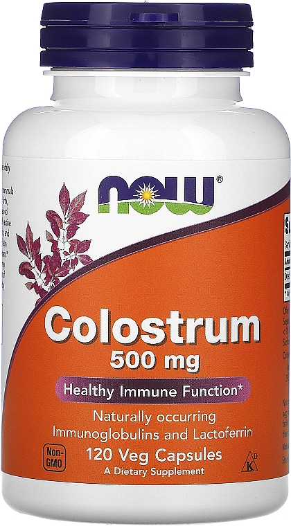 Kapsułki wegetariańskie na odporność Kolostrum 500 mg - Now Foods Colostrum — Zdjęcie N1