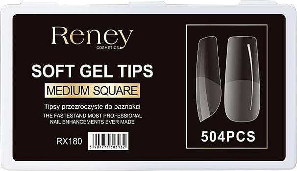 Tipsy, akrylowe, transparentne, 504 szt. - Reney Cosmetics Soft Gel Tips Medium Square RX-180 — Zdjęcie N1