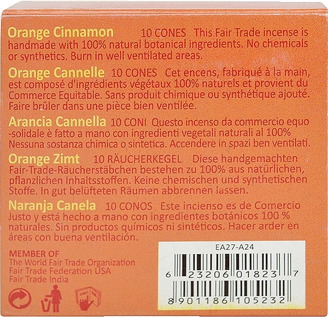 Pomarańczowe i cynamonowe kadzidełka w stożkach - Maroma Encens d'Auroville Cone Incense Orange Cinnamon — Zdjęcie N2