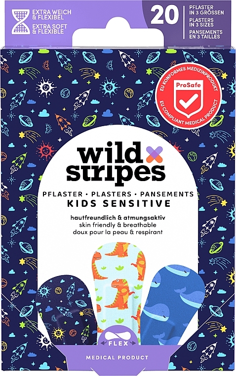 Zestaw plastrów dla dzieci, 20 szt. - Wild Stripes Plasters Kids Sensitive Space — Zdjęcie N1