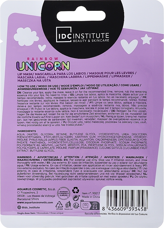 Maska do ust - IDC Institute Rainbow Unicorn Plumping & Hydrating Lip Mask — Zdjęcie N2