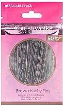 Wsuwki do włosów, brązowe - Brushworks Brown Bobby Pins — Zdjęcie N1