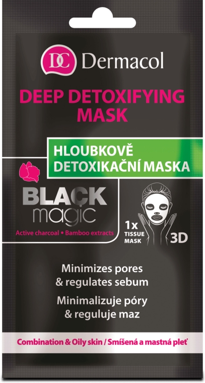 Głęboko detoksykująca maska na tkaninie minimalizująca pory i regulująca sebum - Dermacol Black Magic Detox Sheet Mask — Zdjęcie N1