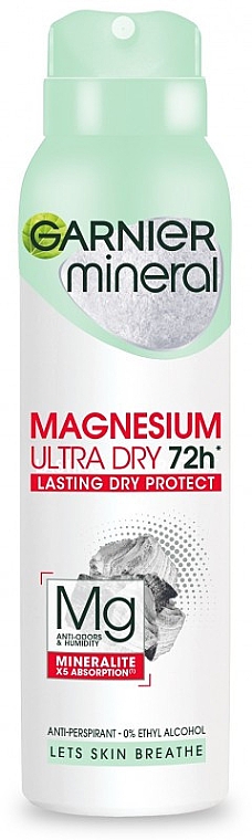 Dezodorant-spray dla kobiet Ultra suchość z magnezem 72H - Garnier Mineral Magnesium Ultra Dry 72h Lasting Dry Protect Deodorant — Zdjęcie N1