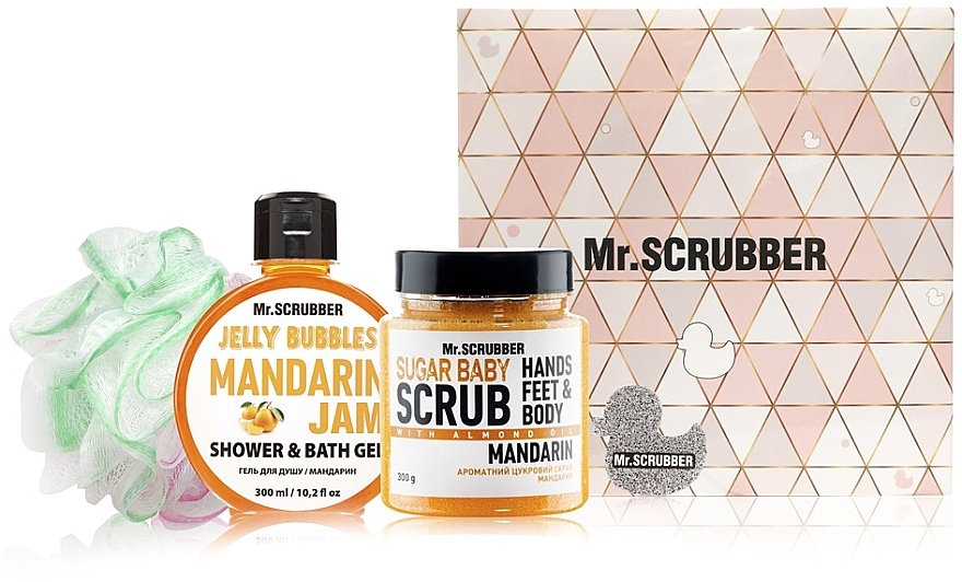 Zestaw - Mr.Scrubber "Mandarin" (body/scr/300 g + sh/gel/275 ml + sh/sponge) — Zdjęcie N1