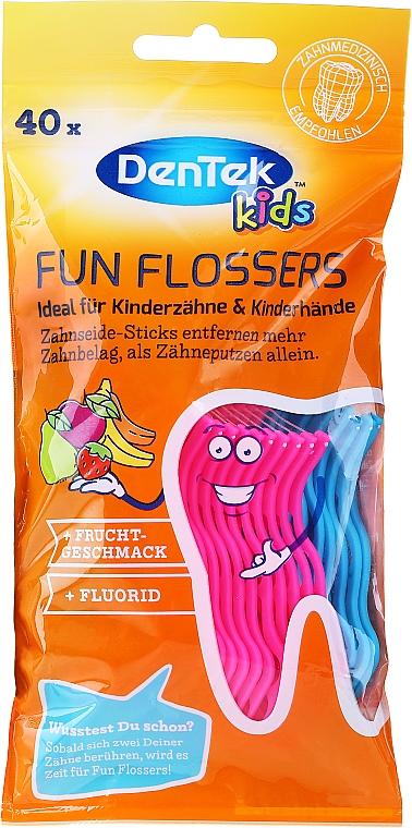 Szczoteczki do czyszczenia przestrzeni międzyzębowych o smaku owocowym dla dzieci - DenTek Kids Fruit Fun Flossers — Zdjęcie N1