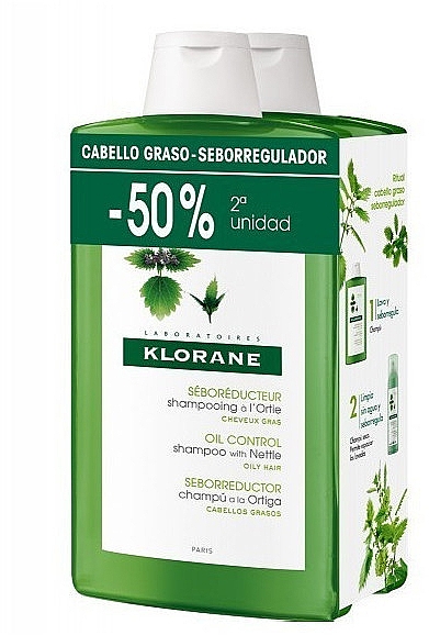 Zestaw - Klorane Seboregulating Treatment Shampoo with Nettle Extract (sh/2x400ml) — Zdjęcie N1