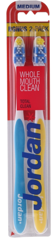 Szczoteczki do zębów, średnia twardość, żółta + niebieska - Jordan Total Clean Medium — Zdjęcie N1