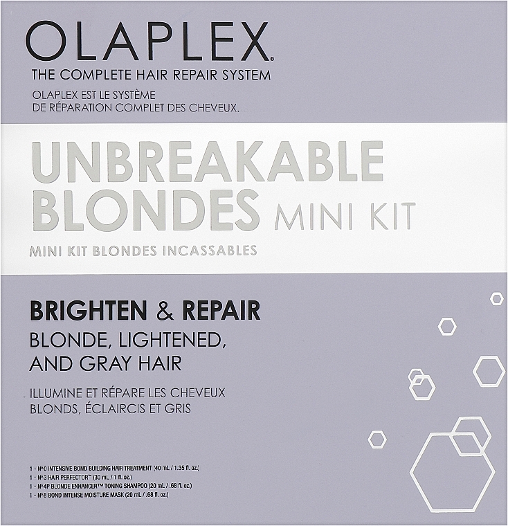 Zestaw - Olaplex Unbeakable Blondes Mini Kit (elixir/40ml + elixir/30ml + shm/20ml + mask/20ml) — Zdjęcie N1