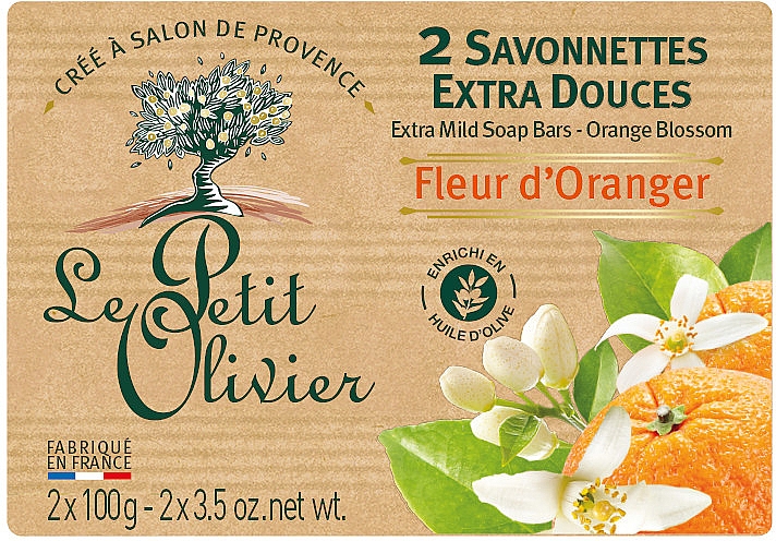 Mydło kosmetyczne Kwiat pomarańczy (2 szt.) - Le Petit Olivier 2 extra mild soap bars Orange blossom