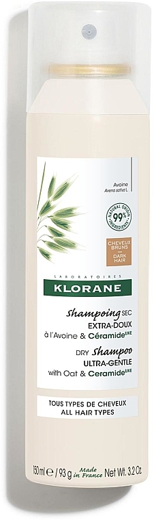 Suchy szampon z płatkami owsianymi i ceramidami do ciemnych włosów - Klorane Dry Shampoo Ultra-Gentle With Oat&Ceramide Dark Hair