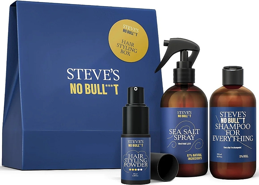 Zestaw - Steve?s No Bull***t Hair Styling Box (shmp/250ml + h/spray/250ml + h/powder/35ml) — Zdjęcie N1