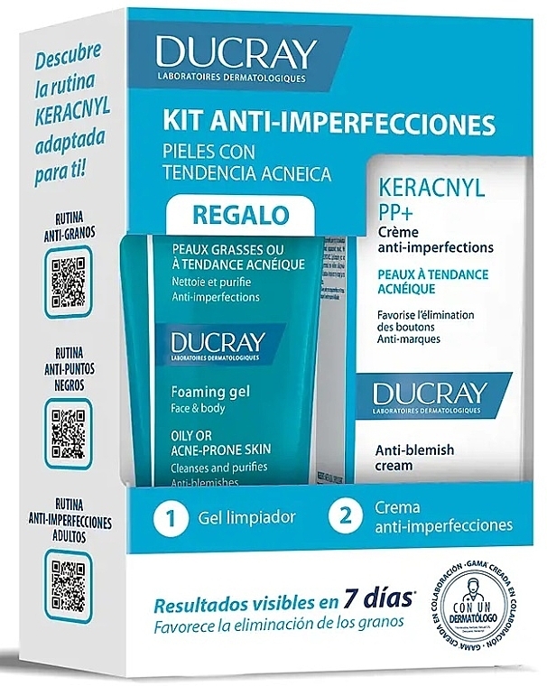 Zestaw - Ducray Keracnyl Anti-Imperfections Set (foam/gel/40ml + cream/30ml) — Zdjęcie N1