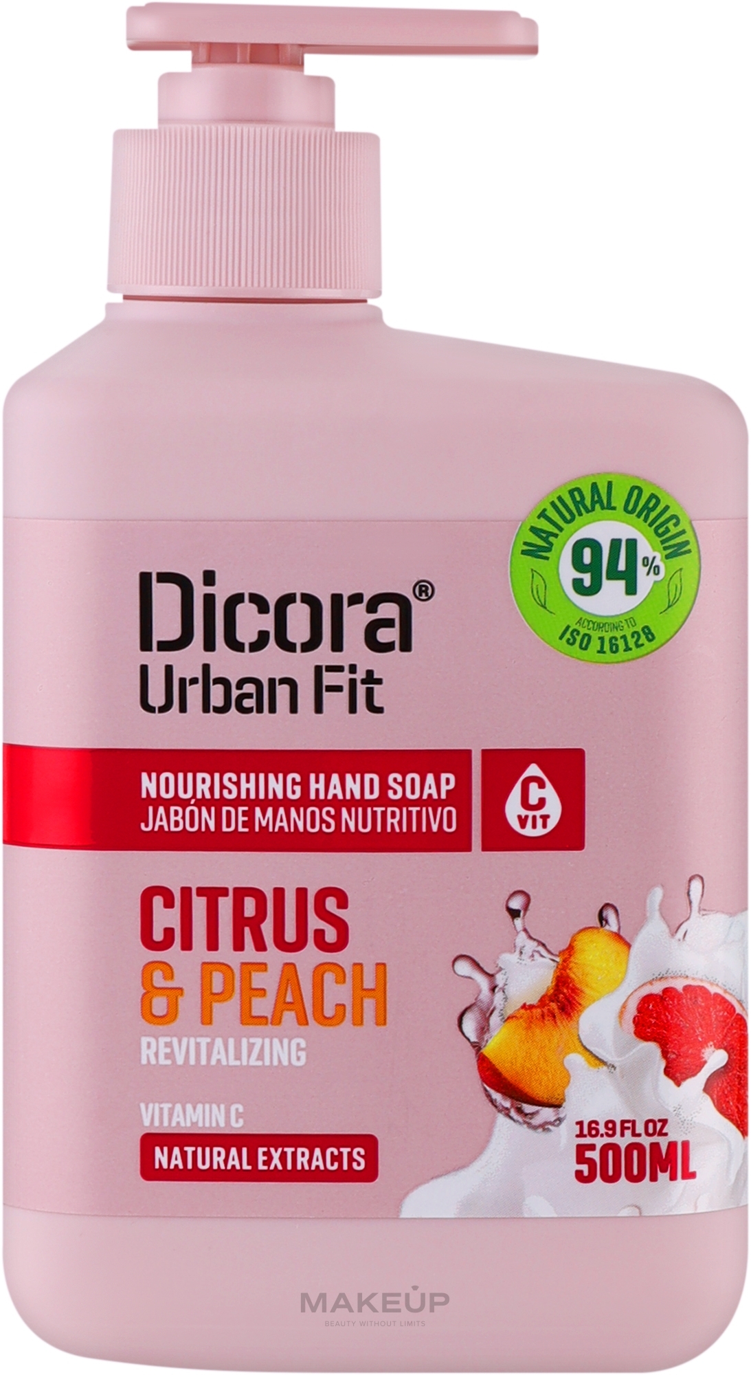 Mydło w płynie do rąk z witaminą C o zapachu cytrusów i brzoskwini - Dicora Urban Fit Nourishing Hand Soap Vit C Citrus & Peach — Zdjęcie 500 ml