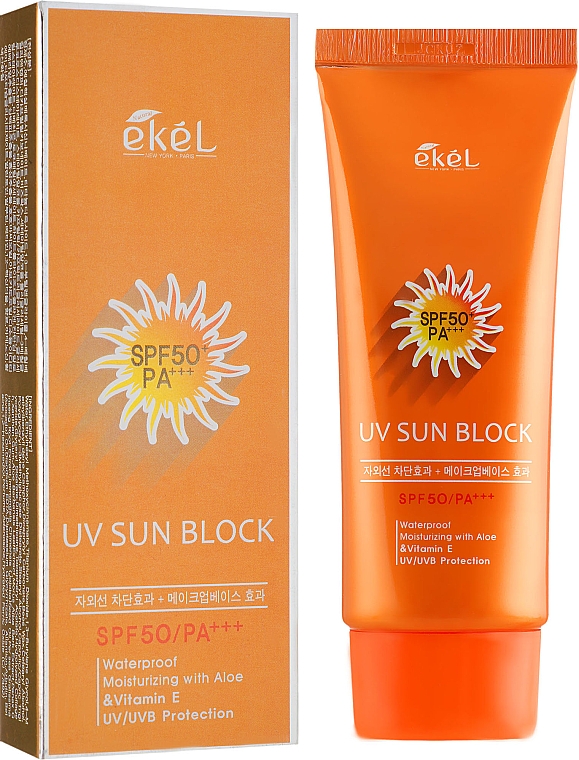 Krem przeciwsłoneczny do twarzy z ekstraktem z aloesu i witaminą E - Ekel UV Sun Block SPF50/PA+++ — Zdjęcie N1