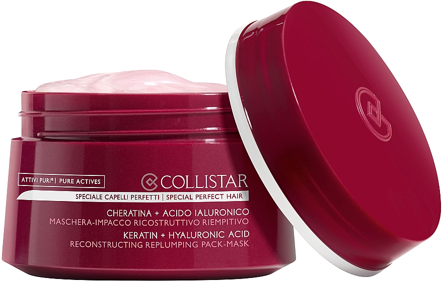 Regenerująca maska do włosów Proteiny jedwabiu + masło shea - Collistar Pure Actives Keratin + Hyaluronic Acid Reconstructive Replumping Mask