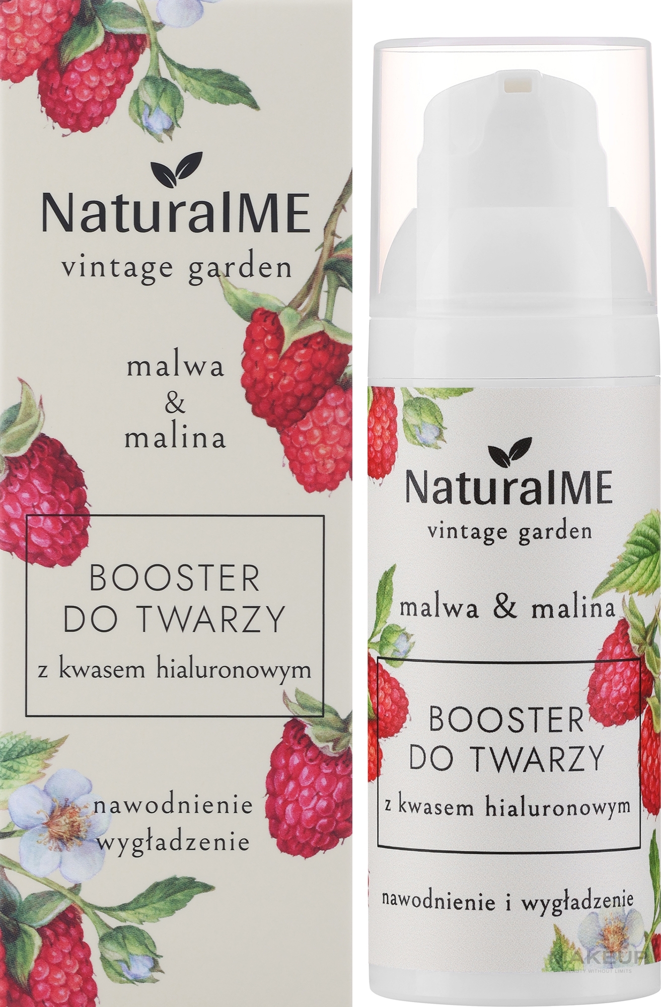 Booster do twarzy nawodnienie i wygładzenie na noc z kwasem hialuronowym - NaturalME Vintage Garden Malwa & Raspberry Hydration & Smoothing Booster — Zdjęcie 50 ml