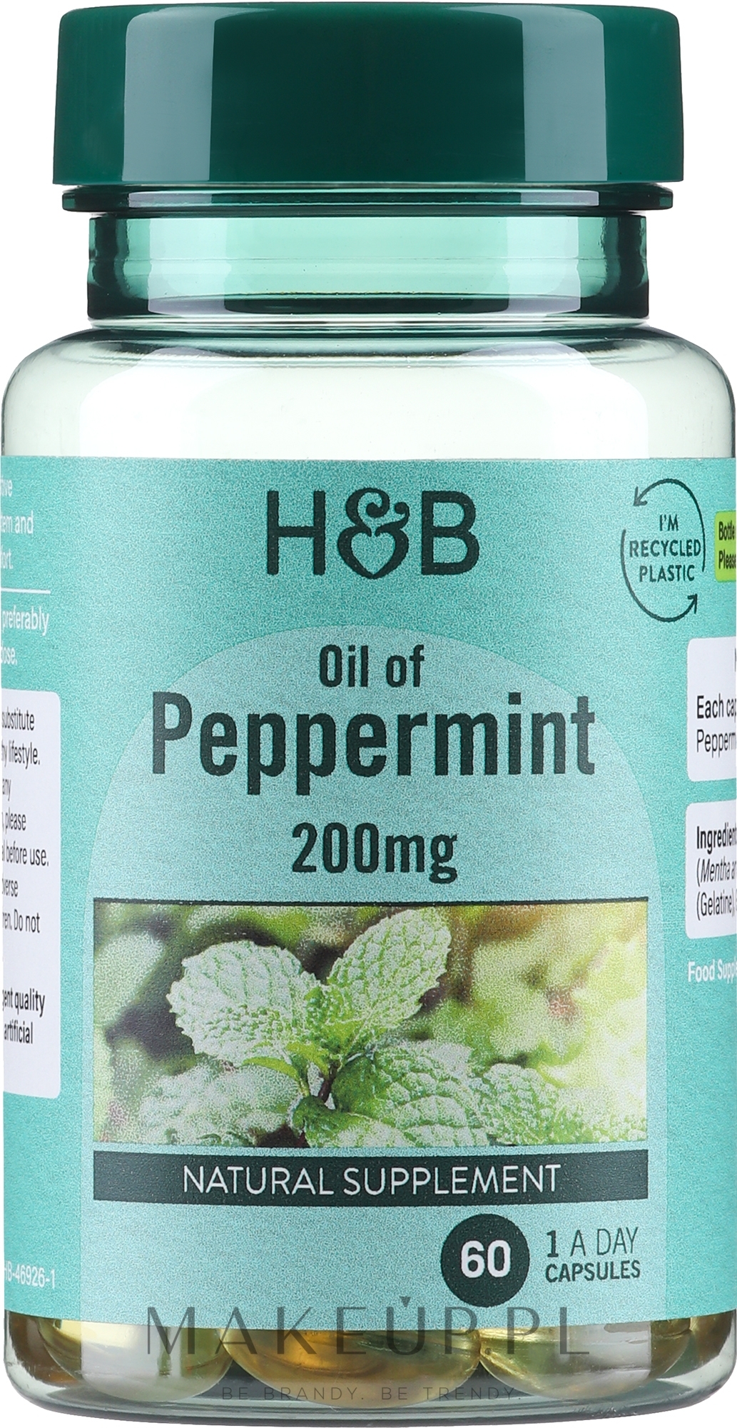 Suplement diety z olejkiem z mięty pieprzowej - Holland & Barrett Extra Strength Oil of Peppermint 200mg — Zdjęcie 60 szt.