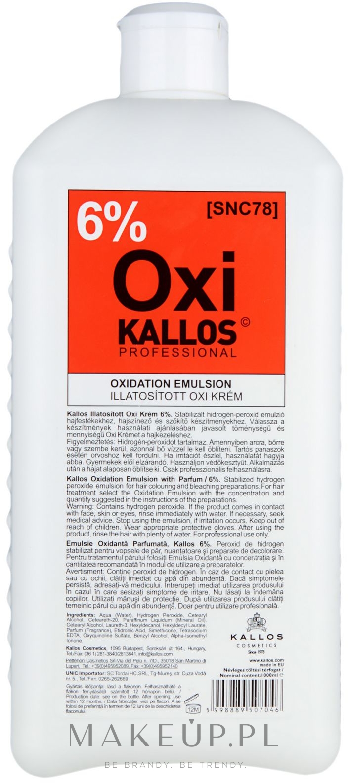 Utleniacze do włosów 6% - Kallos Cosmetics Oxi Oxidation Emulsion With Parfum — Zdjęcie 1000 ml