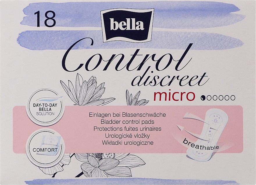 Wkładki urologiczne, 18 szt. - Bella Control Discreet Micro Bladder Control Pads — Zdjęcie N1