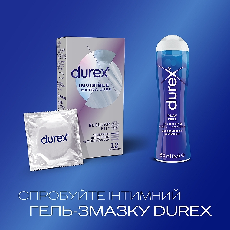 Prezerwatywy lateksowe ze smarem silikonowym „Ultra-cienkie” z dodatkowym smarem, 12 szt. - Durex Invisible Extra Lube — Zdjęcie N5