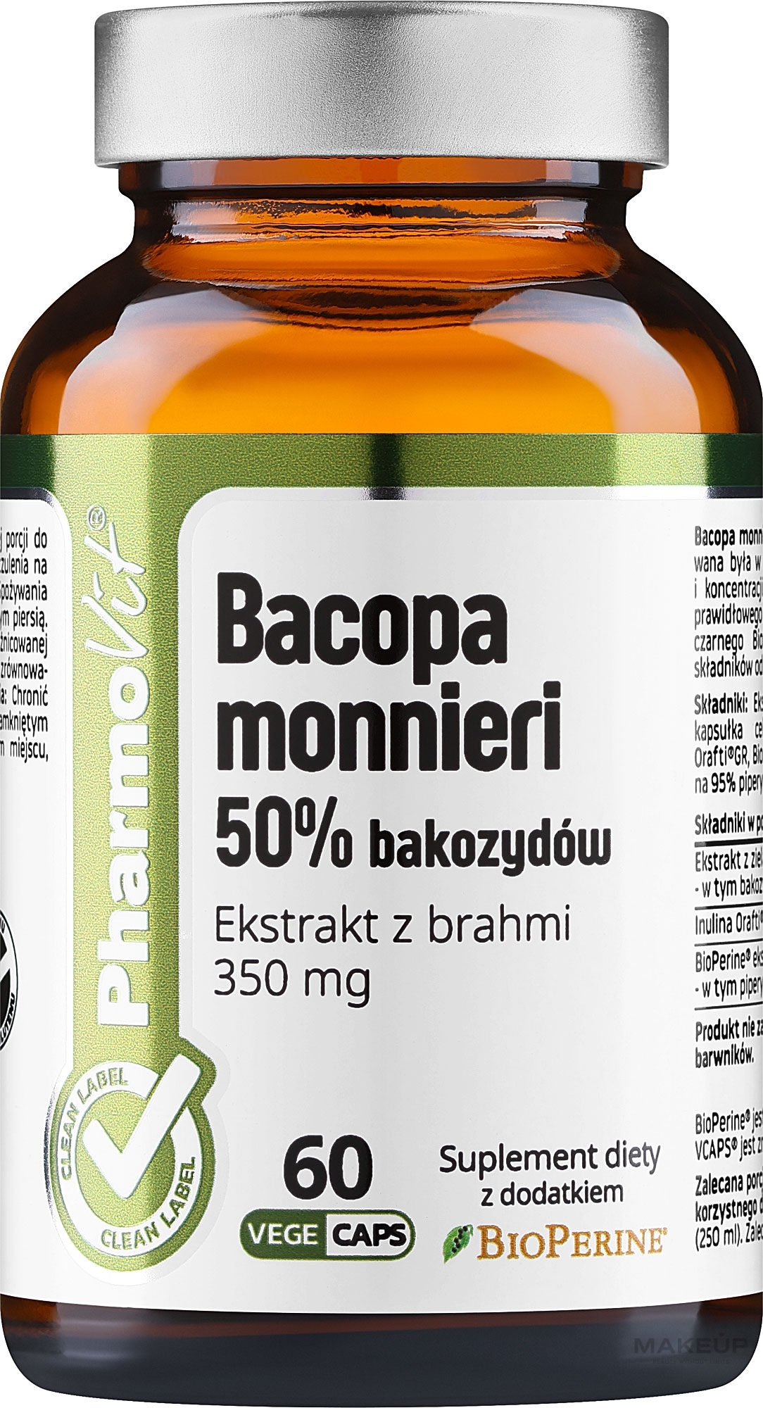 Suplement diety Bacopa monnieri 50% - Pharmovit Clean Label Bacopa Monnieri 50% — Zdjęcie 60 szt.