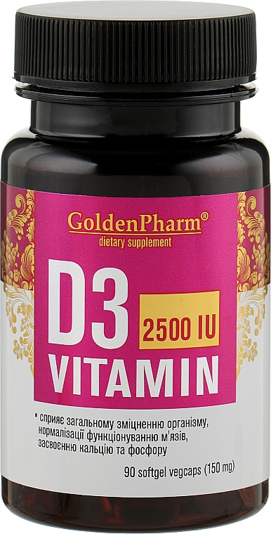 Kapsułki witaminy D3 2500 IU 150 mg - Golden Pharm — Zdjęcie N1