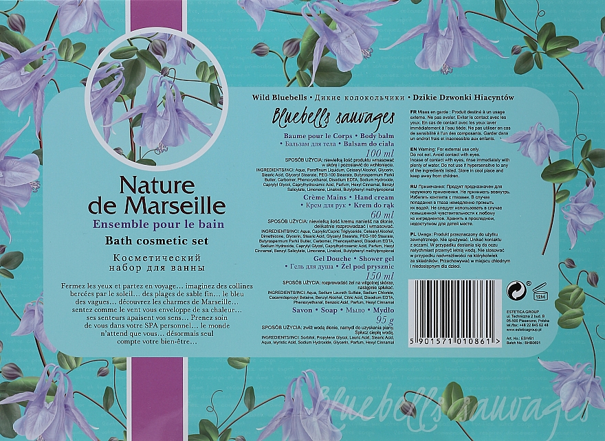 Zestaw kosmetyków o zapachu hiacyntowca - Nature de Marseille (b/balm/150ml + h/cr/60ml + sh/gel/100ml + soap/90g) — Zdjęcie N3