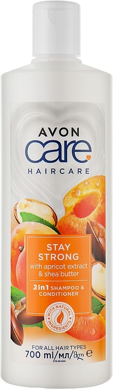 Szampon i odżywka do włosów 2w1 - Avon Care Stay Strong Apricot & Shea Butter Shampoo And Conditioner — Zdjęcie N1