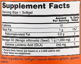 Olej z ogórecznika w kapsułkach 1000 mg - Now Foods Borage Oil — Zdjęcie N3