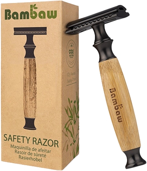 Maszynka do golenia wielokrotnego użytku z bambusową rączką i wymiennym ostrzem - Bambaw Bamboo Safety Razor Classic Dark — Zdjęcie N1