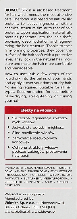 Lakier do włosów z proteinami jedwabiu zapewniający połysk i miękkość - Biovax Silk Spray — Zdjęcie N4