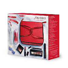 Kup Zestaw podarunkowy - Shiseido Christmas Blockbuster Beauty Essentials Set (serum 50ml + demaq 125 ml + 2 x f/cr 15 ml + mascara 11,5 ml + eye/shadow 5,2 g + eye/liner 0,4 ml + blush 4 g + lipstick 4 g)