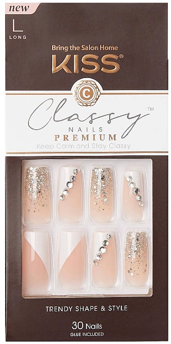 Zestaw sztucznych paznokci z klejem - Kiss Nails Classy Nails Premium Classy L Long — Zdjęcie N1