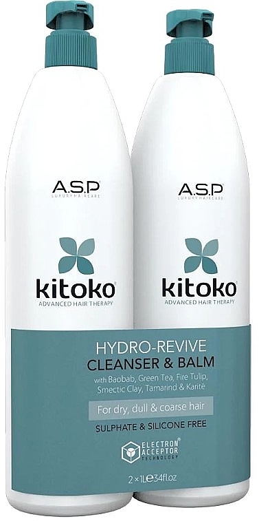 Zestaw - Affinage Salon Professional Kitoko Hydro Revive Balm & Cleanser (shm/1000ml + balm/1000ml) — Zdjęcie N1