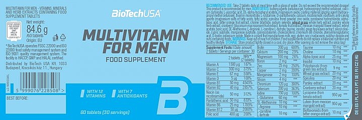 Kompleks witamin dla mężczyzn - BiotechUSA Multivitamin for Men — Zdjęcie N2