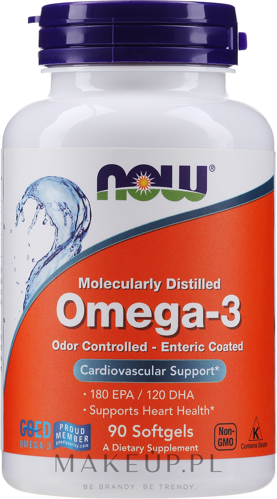 Kapsułki Omega-3 1000 mg - Now Foods Omega-3 Molecularly Distilled 180 EPA/120 DHA — Zdjęcie 90 szt.