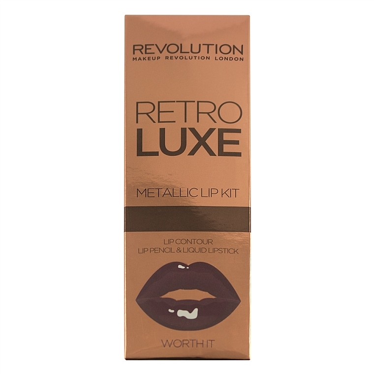 PREZENT! Zestaw do makijażu ust - Makeup Revolution Retro Luxe Kits Metallic (lipstick/5.5ml + l/pencil/1g) — Zdjęcie N1